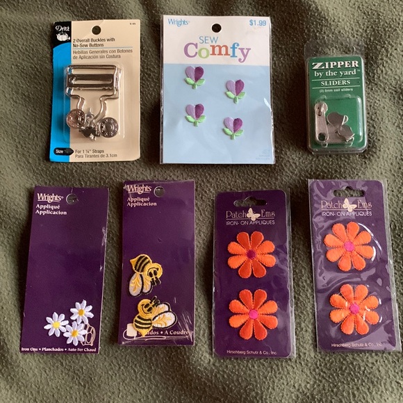 various Other - NIP. Lot of sewing appliqués, zipper sliders and overall buckles.